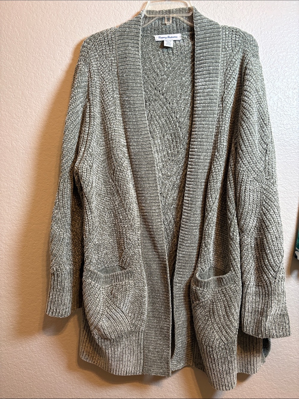 Tommy Bahama Olive Green Open-Front Knit Cardigan